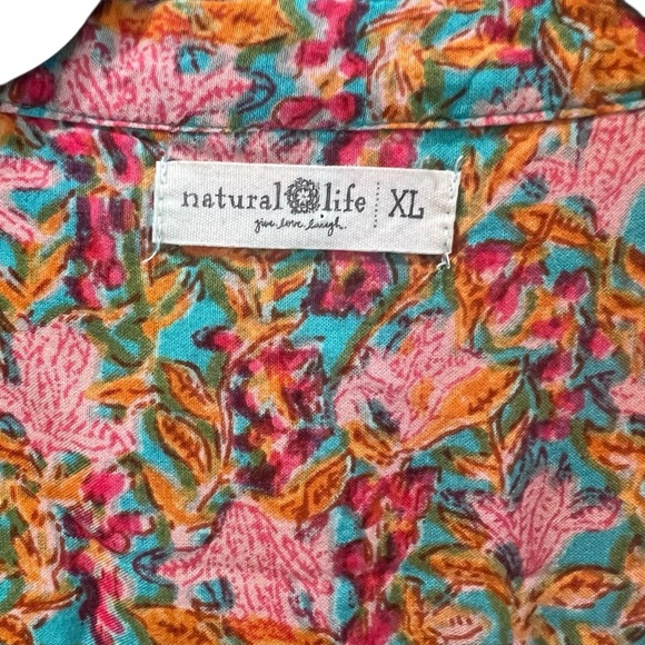 NATURAL LIFE Multicolor Floral Dara V Nexk Tunic Dress with Tassels Size XL - Picture 3 of 9